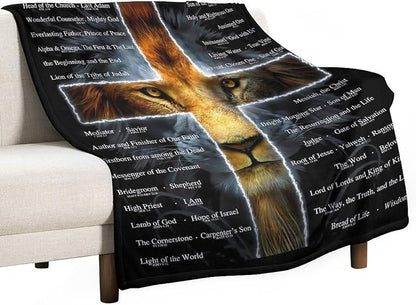 Christian Lion Blanket Scripture Jesus Throw Blanket Christian Gifts for Women Men Religious Blanket for Kids Adults Soft Warm Cozy Fleece Blanket for Couch Sofa Bed 50"x60"