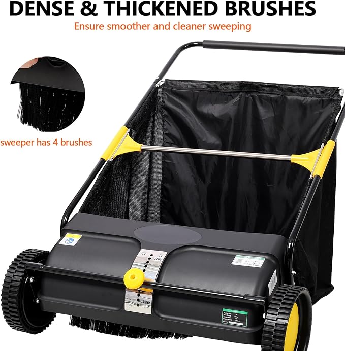 2026 Upgraded 26 Inch Push Lawn Sweeper | 4 Spinning Brushes & Adjustable Height - Image 6