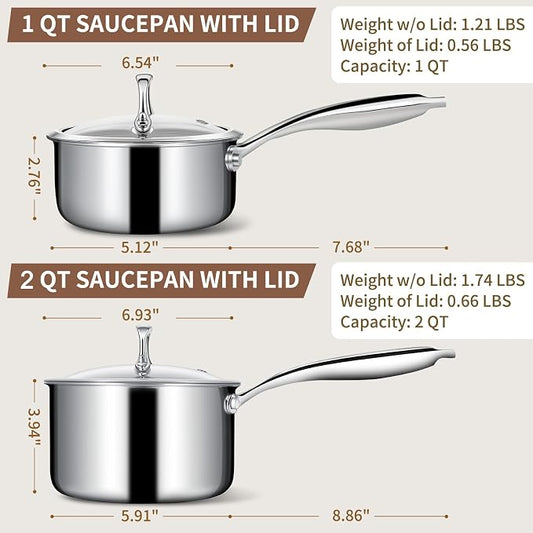 EWFEN 3 Ply Stainless Steel Sauce Pan Set - Image 2