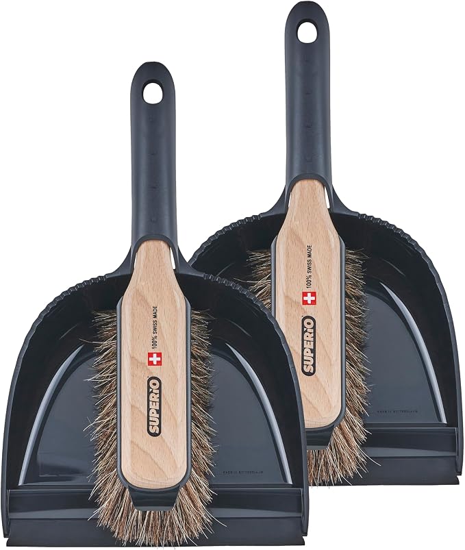 Superio Handheld Comfort Grip Plastic Dustpan and Wooden Brush Set by Superio