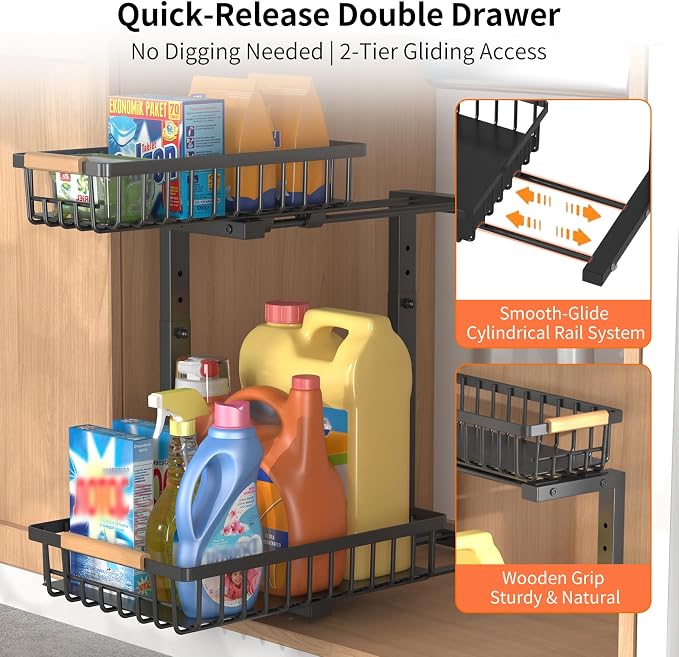 Under Sink Organizer, 2 Pack Under Sink Organizers and Storage, 2-Tier Pull Out - Image 6