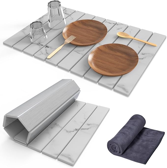 Stone Dish Drying Mat for Kitchen Counter, Versatile Stone Drying Mats for Cups by Cecnamt