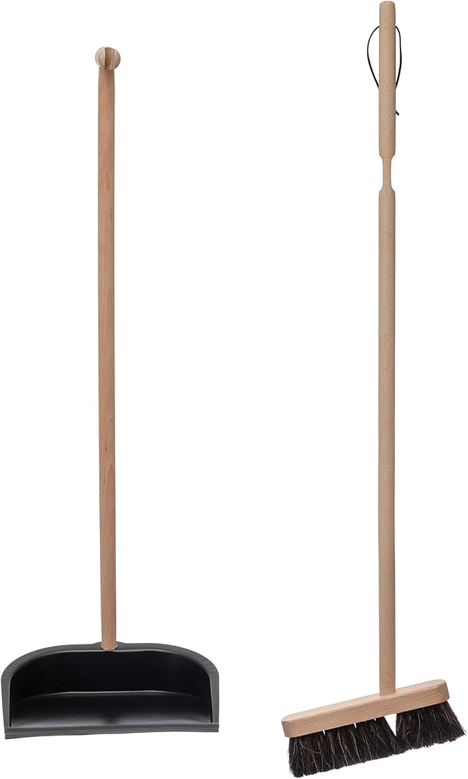 Creative Co-Op Beech Wood Broom & Standing Metal Dust Pan, Natural & Black - Image 8