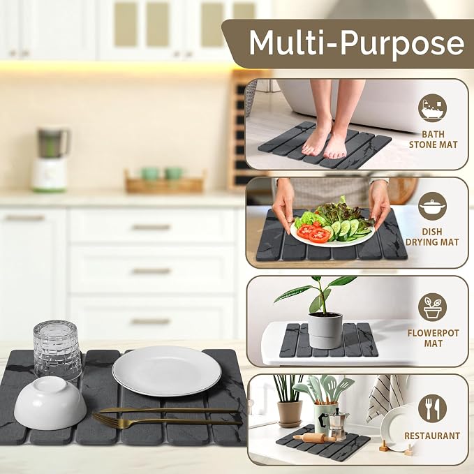 Large Stone Dish Drying Mat for Kitchen Counter, Foldable Water Absorbing - Image 6