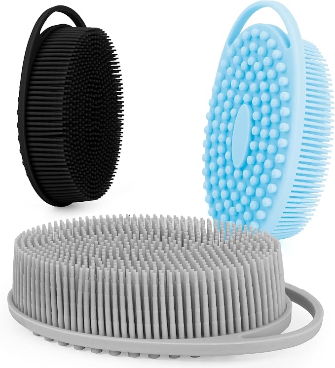 Soft Silicone Body Scrubber 3 PCS Silicone Body Shower, Silicone Loofah 2 in 4 by Bsofing
