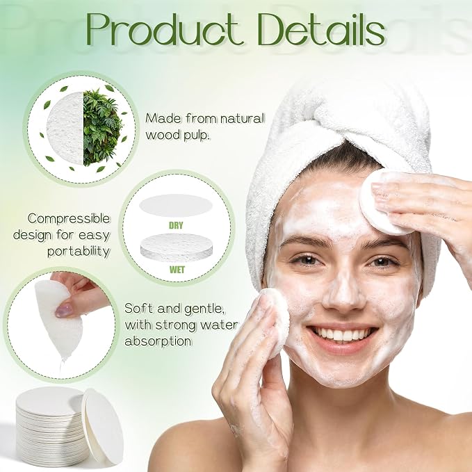 300 Count Compressed Facial Sponges, Natural Cellulose Face Sponges - Image 3