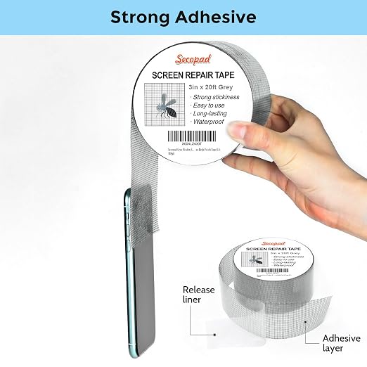 Grey Window Screen Repair Tape, 3IN X 20FT Screen Repair Kit - Image 2