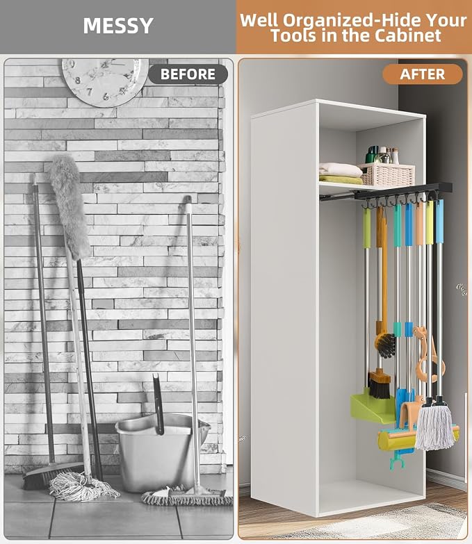 Pull Out Broom Holder With Adjustable Double Row Sliding Hook, - Image 5