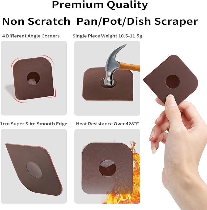 Pan Scraper Dish Scraper Tool Set, 5 Pack Plastic Pan Scraper Pot Scraper Food - Image 4