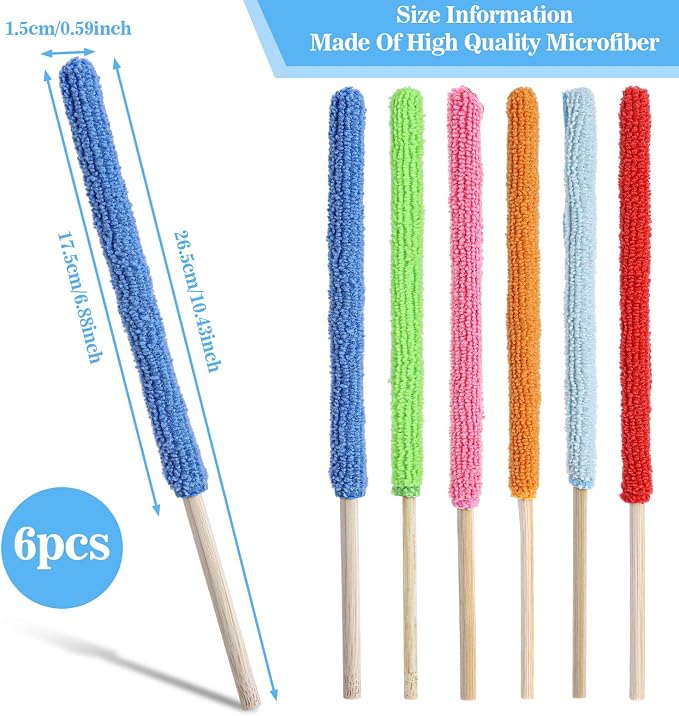 6 Pcs Microfiber Detail Duster Sticks Fan Cleaning Brush Fan Blade Cleaner - Image 2