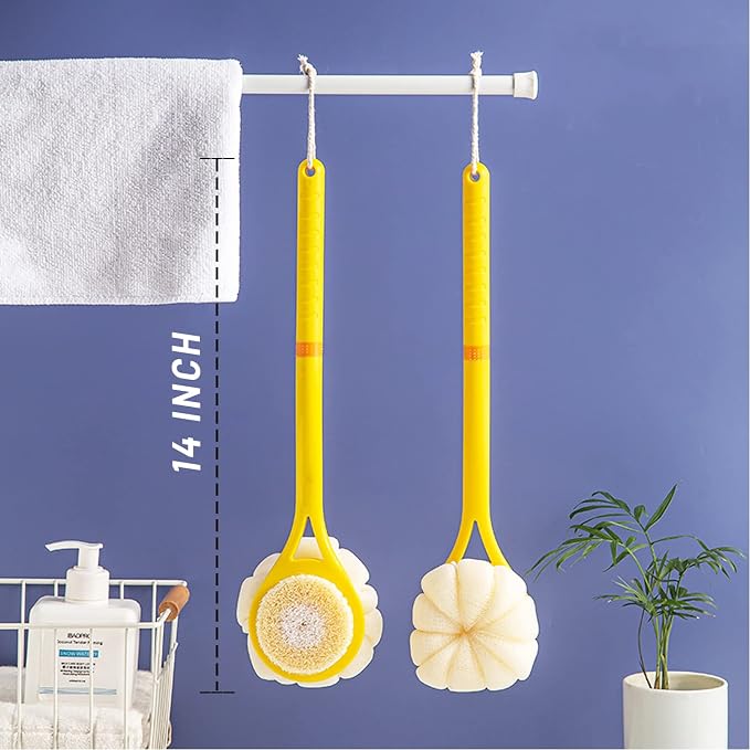 Shower Body Brush, Soft Bristles and Beautiful Pumpkin Loofah 14” Long Handle - Image 5