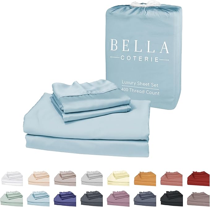 Bella Coterie Luxury Bamboo Viscose Queen Size Sheet Set | 100% Organically Grown | Ultra Soft | Cooling for Hot Sleepers | 18" Deep Pocket [Coastal Blue]
