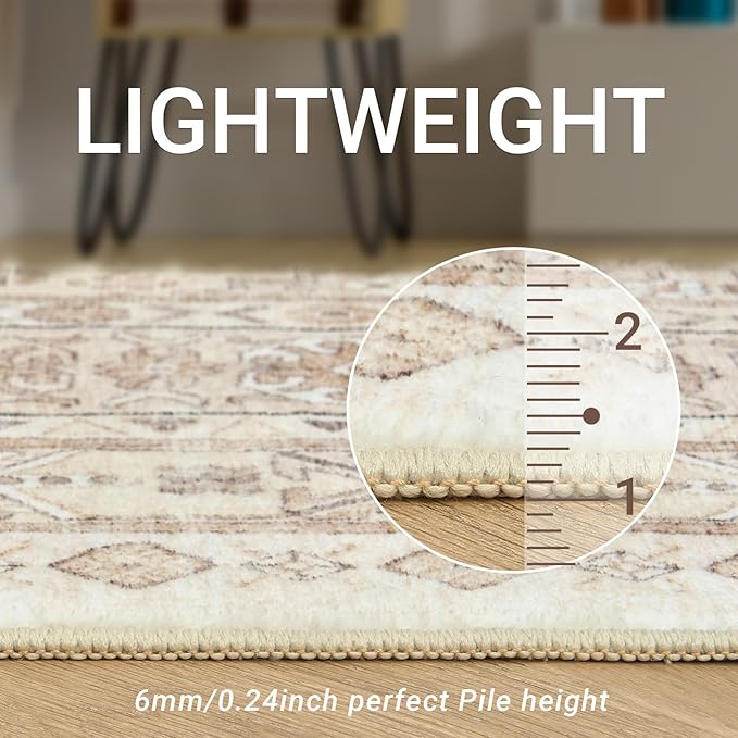zesthome 10x14 Area Rugs,Stain Resistant Washable Rug,Ultra-Thin Rugs for Living Room,Bedroom,Non-Slip Backing Home Decor Large Area Rug (Cream/Beige,10'x14')