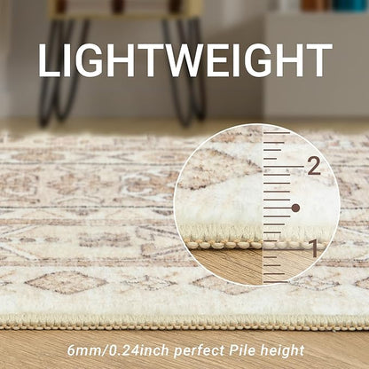 zesthome 10x14 Area Rugs,Stain Resistant Washable Rug,Ultra-Thin Rugs for Living Room,Bedroom,Non-Slip Backing Home Decor Large Area Rug (Cream/Beige,10'x14')
