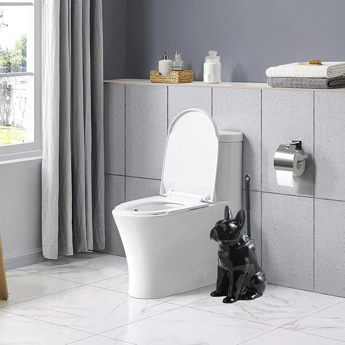 Comeon Ceramic Dog White/Black Toilet Brush and Holder Set, Plastic Handled - Image 7
