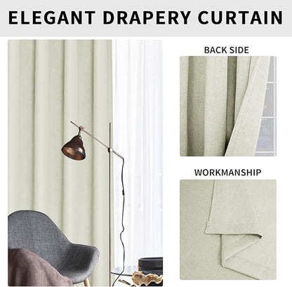 Easy-Going Linen Look Blackout Curtain Grommet Window Curtain Drapes for Bedroom, Living Room Thermal Insulated Room Darkening (2 Panels, 52x84 inch, Beige)
