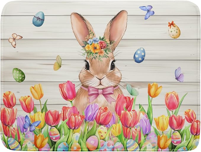 Easter Bunny Dish Drying Mat 18x24 inch Eggs Floral Fast Drying Pad Washable by Giwawa