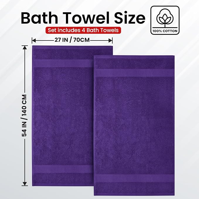 Infinitee Xclusives Luxury 100% Ring-Spun Cotton Bath Towels Set of 4 – Soft - Image 3
