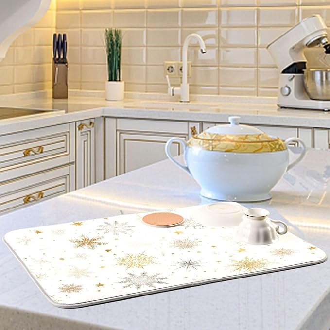 Winter Snowflake White Dish Drying Mat - Image 6
