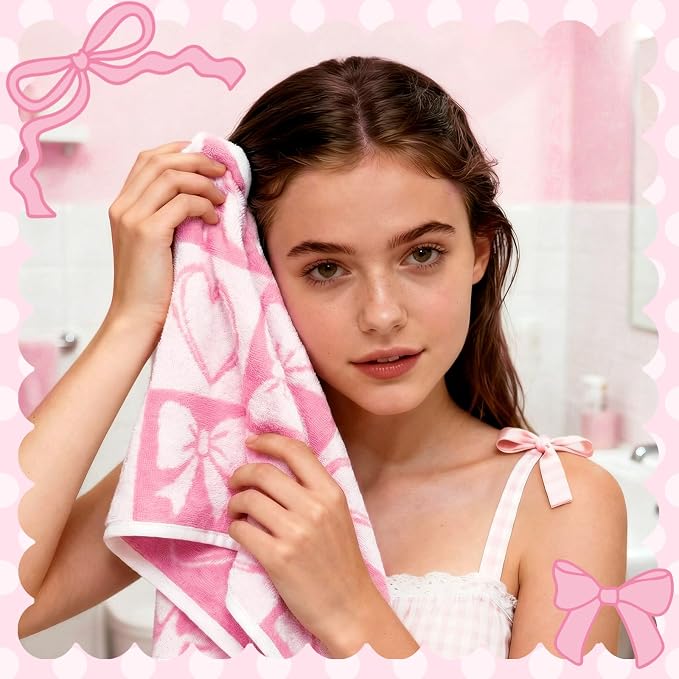 Frienda 4 Pcs Pink Bow Hand Towels - Image 4