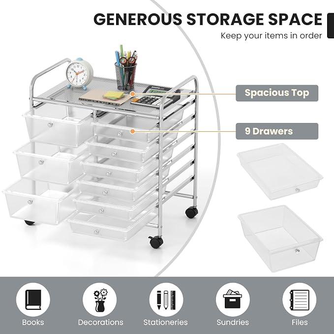 GOFLAME 9-Drawer Rolling Storage Cart, Mobile Utility Cart - Image 4