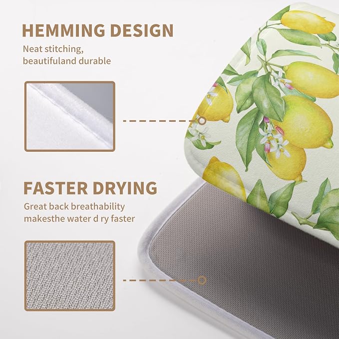 Lemon Kitchen Dish Drying Mat 16×18 Inch Summer Yellow Green Lemon Drying Mat - Image 4
