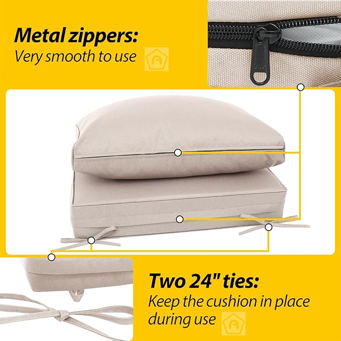 AAAAAcessories Outdoor Deep Seat Cushions, Waterproof, Fade-Resistant Patio Furniture Replacement Cushions, 23.5" x 25.5" x 5" + 23.5" x 13.5", Khaki Beige