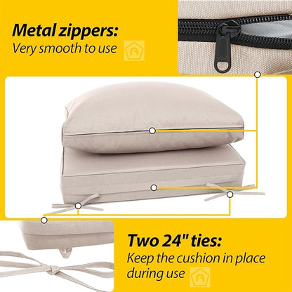AAAAAcessories Outdoor Deep Seat Cushions, Waterproof, Fade-Resistant Patio Furniture Replacement Cushions, 23.5" x 25.5" x 5" + 23.5" x 13.5", Khaki Beige