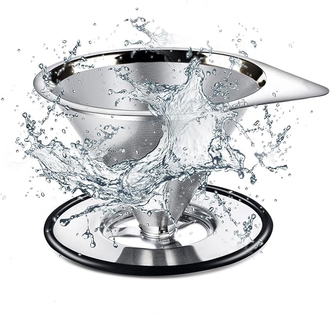 LHS Pour Over Coffee Dripper Stainless Steel Coffee Filter Metal Cone Filter - Image 4