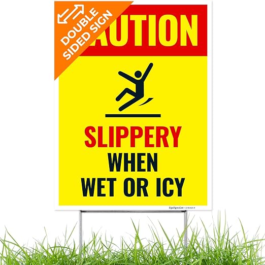 Caution Slippery When Wet or ICY Sign, Double Sided 9x12 Inches, Corrugated by SigoSigns
