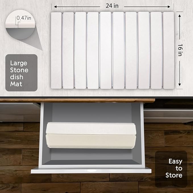 Large Stone Dish Drying Mat for Kitchen Counter, Collapsible Quick Drying Dish - Image 5