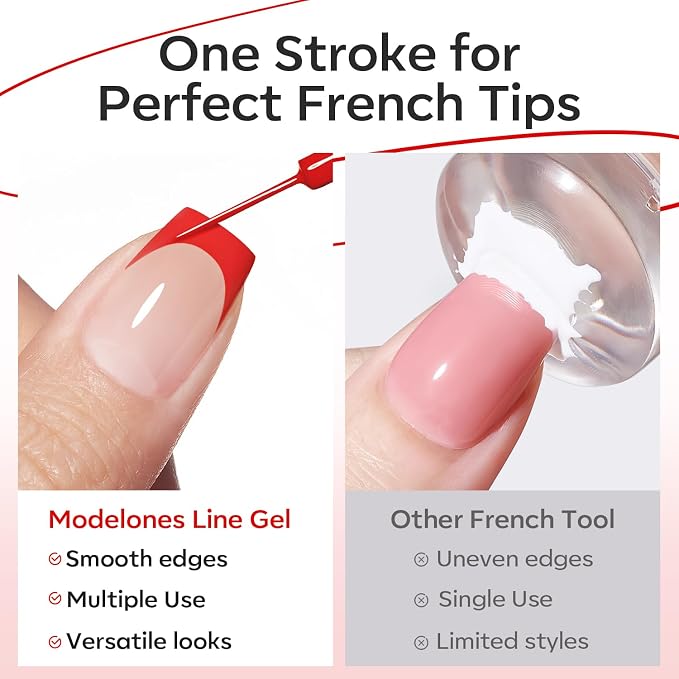 modelones Red French Tip Liner Gel Polish, 15 ML Bright Apple Red Valentine's - Image 7