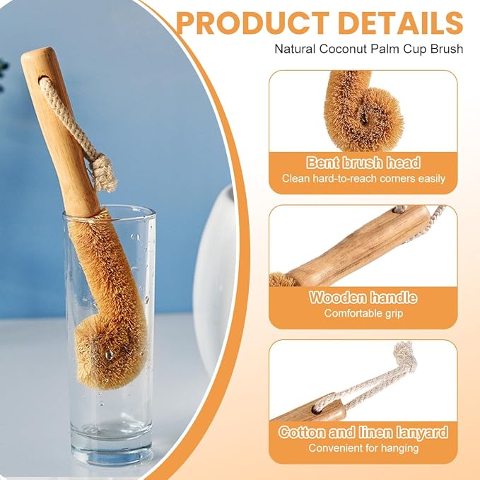 1Pcs Long Handle Scrubber with Bamboo Handle and Coconut Fibers Bristles - Image 4