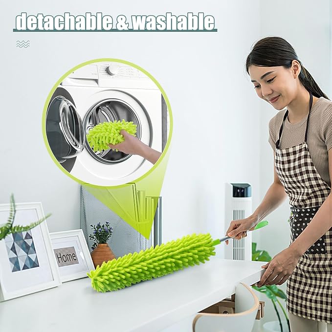 Microfiber Duster with Extension Pole 30 to 100'', Bendable Reusable Washable - Image 6