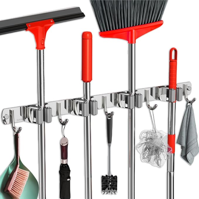 Mop and Broom Holder Wall Mount, Upgraded Broom Hanger Wall Mount, Stainless by FODARSAI