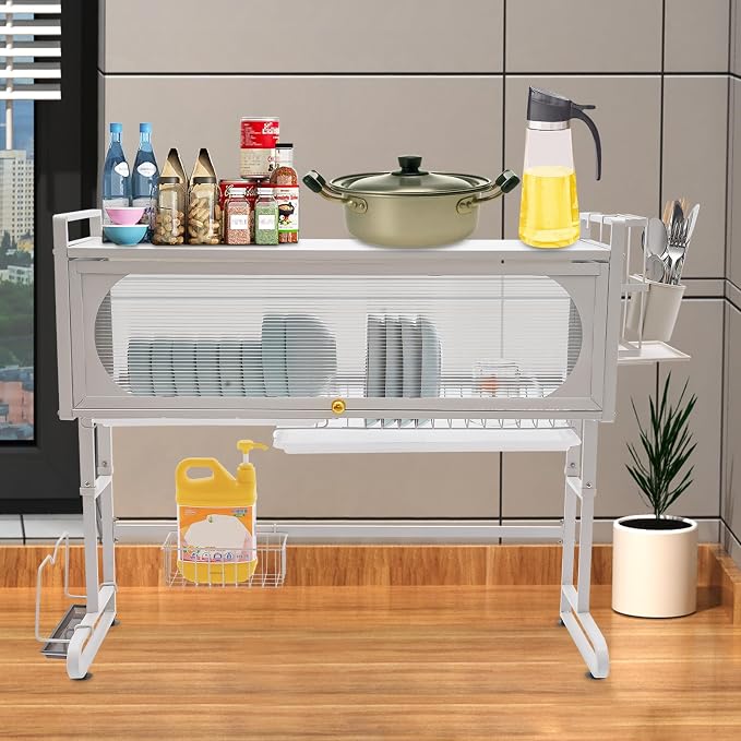 3 Tier Over The Sink Dish Drying Rack W/Clear Cabinet Door, Adjustable Dish - Image 7