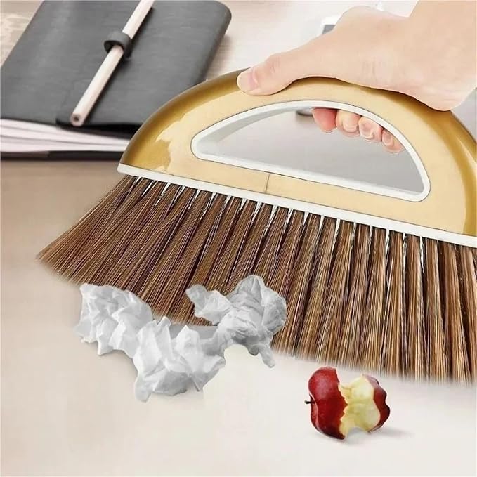 Gold Broom Dustpan Set Folding Dustpan Long Handle Rubber Wiper Space-Saving - Image 6