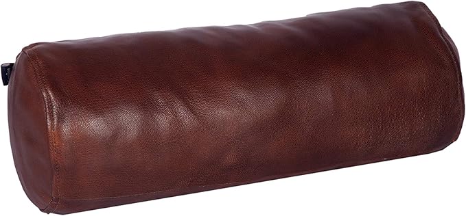Neck Roll Pillow Cushion Cover, 18x6 Inch Full Moon Round Bolster Pillow Case, Cylinder Soft Lambskin Leather Pillowcase for Head, Spine & Neck Support During Sleep - Tan Pack of 2