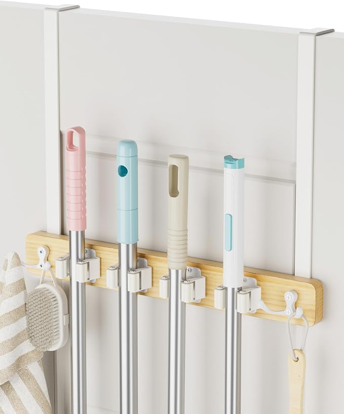 HULISEN Broom Holder Door Mount, Over the Door Broom and Mop Holder by HULISEN