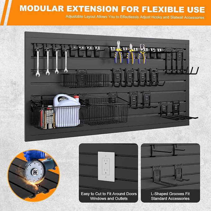 DoCred Slatwall Paneling Organizer, 4x2 FT PVC Garage Slat Wall Storage Systems - Image 5