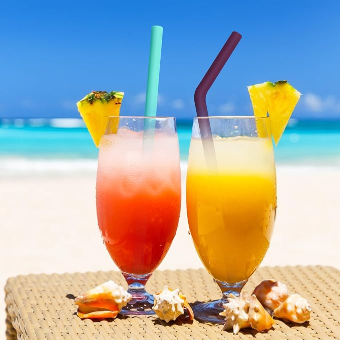 6 Pcs Bent Silicone Drinking Straw Set – Multi-Color, Reusable Silicone Straws - Image 3