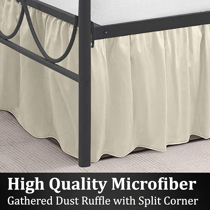 SKY BEDDINGS - King Size Ruffled Bed Skirt with Split Corners - 24 Inch Drop Dust Ruffle Bed Skirt with Platform Three Sided Coverage - 100% Microfiber, Ivory