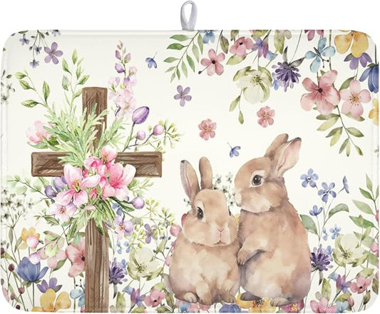 Easter Bunny Dish Drying Mat 18 x 24 Inch Rabbit Dish Drainer Rack Mat Colorful by Unknown