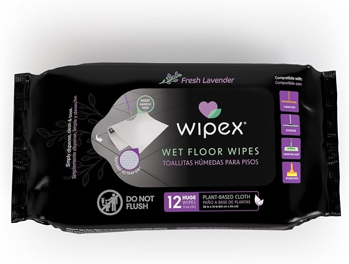 Wipex XL Wet Floor Wipes for Squeegee Stick, Cuban Mop or Sweeping Mop by Wipex
