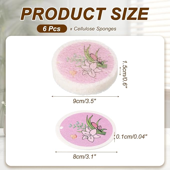 uxcell 6Pcs Cellulose Sponges, Round Kitchen Clean Sponges Non-Scratch - Image 2