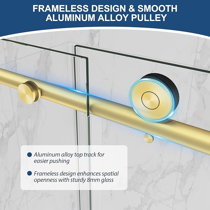 Frameless Shower Door, 5/16" Glass Sliding Shower Door - Image 7