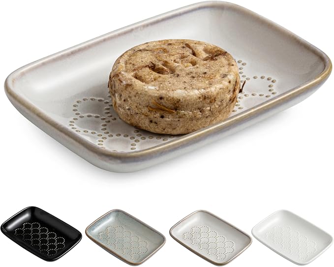Gomakren Soap Dish for Shower, Ceramic Soap Dishes for Bar Soap Sponge by Gomakren
