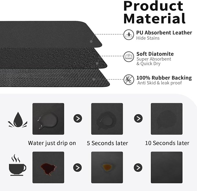 Coffee Mat - Absorbent Hide Stain Rubber Backed Dish Drying Mat - Image 2