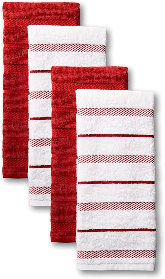 KitchenAid Albany Kitchen Towel 4-Pack Set, Passion Red/White by KitchenAid