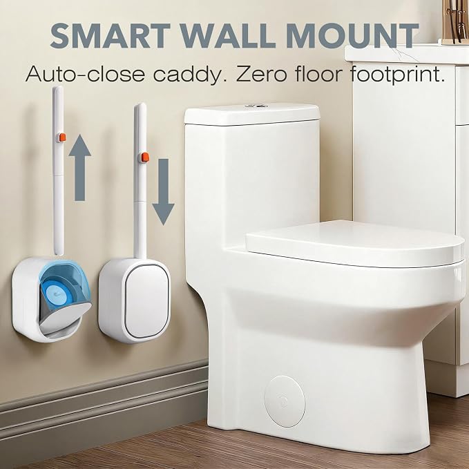 2-Pack Disposable Toilet Brush & Wand Kit, Wall-Mounted Auto-Closing Caddies - Image 6